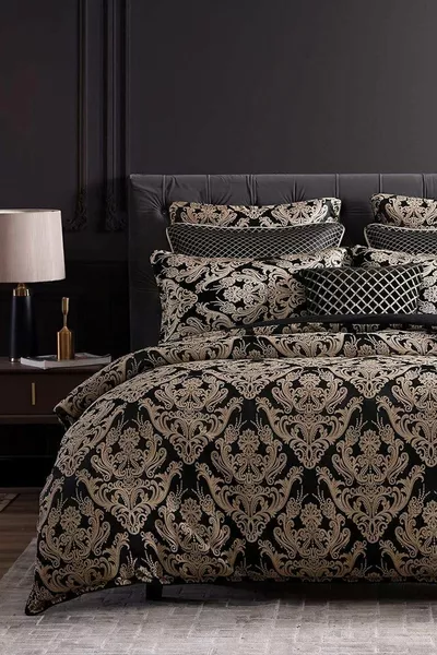 Verdekte Beddengoedset met Hoeslaken voor Tweepersoonsbed Damast Beige