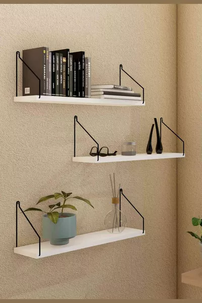 Wall Shelf Bookshelf Kitchen Bathroom Living Area 3-Piece Set Cm