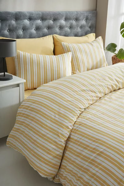 Райски жълт еднолицев памучен ленен комплект спално бельо