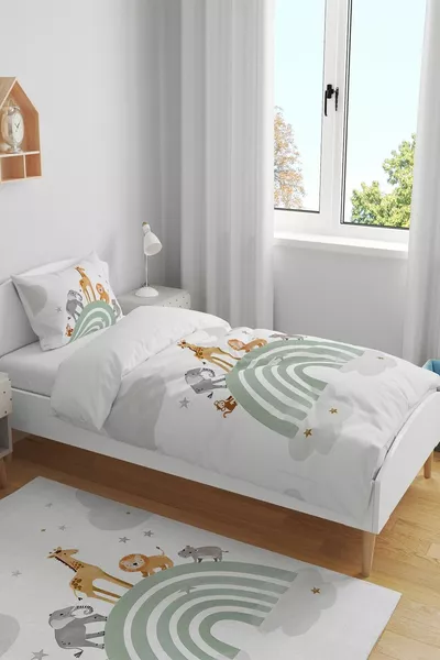 Pastel Rainbow Safari Pattern Single Bedroom Baby Kids Duvet Cover Set
