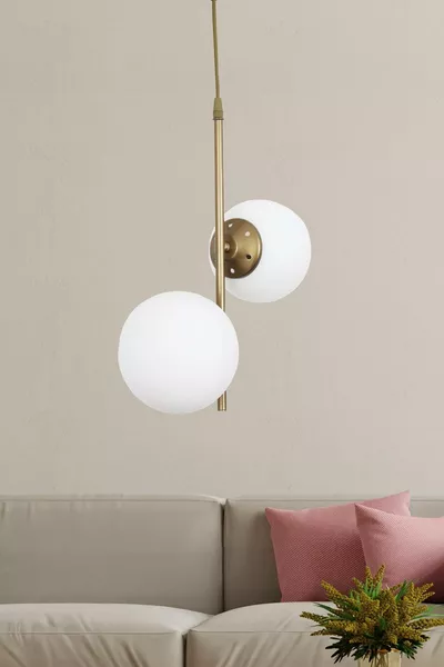 Ladin 2 Li Eskitme Hanglampenkandelaar met witte glazen decoratief ontwerp voor slaapkamer en woonkamer