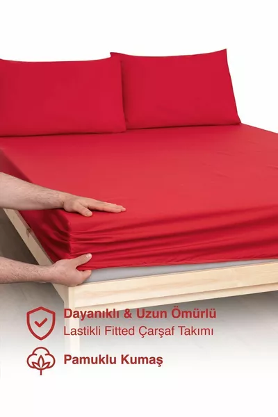 Ranforce Akfil Rood Elastisch Hoeslaken Set met Kussenslopen, Eenpersoons, Tweepersoons en Groot Formaat Hoeslaken