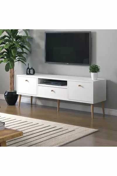 Beyza Wooden Leg  Cm White TV Stand