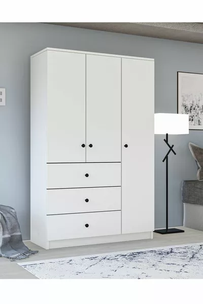 Gm Ece Lüx Armadio a 3 Ante e 3 Cassetti con Maniglie a Bottone