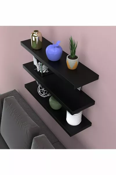 Zwarte Zwevende Wandplank Set van 3 Verborgen Planken