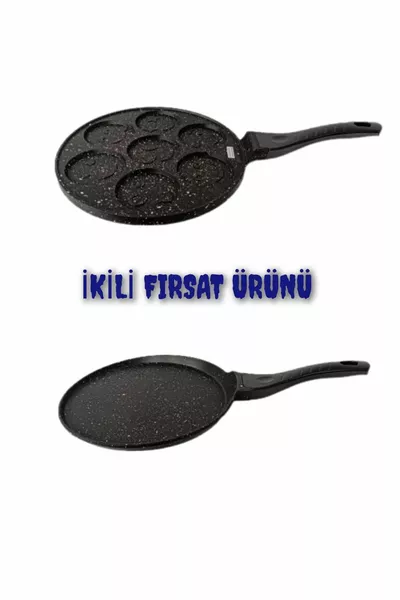 Set of 2 Cast Iron Crepe Pan and Pancake Pan, Non-Stick, Emoji Pancakes