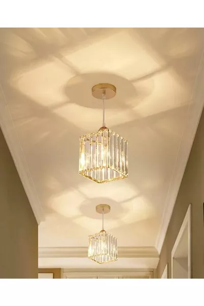 ثريا معلقة مفردة باللون الذهبي (التركيبات السقفية) مع حجر كريستالي