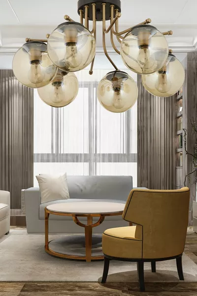 ثريا غرفة نوم عصرية للشباب مع زجاج عسل أسود قديم 6 مصابيح