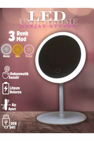 Touch LED Light USB Round Desktop Makeup Mirror Makeup Mirror with LED, 3 Modes, 3 Colors