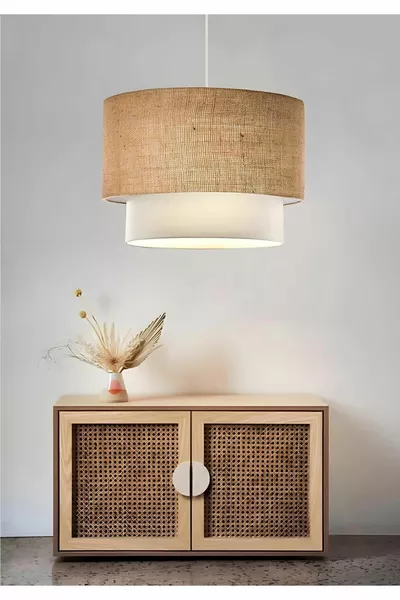 Jute Fabric Wicker Cake Pendant - Living Room Bedroom Full Fabric