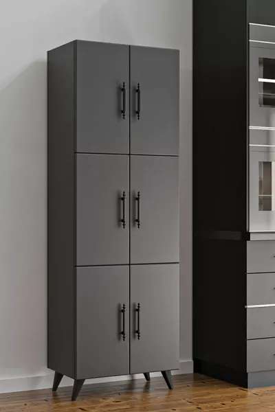 خزانة مطبخ وحمام متعددة الاستخدام باللون الرمادي الأنثراسيت نهر، خزنة مؤن، 6 أبواب، 6 أرفف