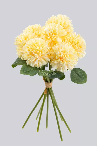 Изкуствени цветя топ хризантема, комплект от 7 мини букетчета, кремав цвят