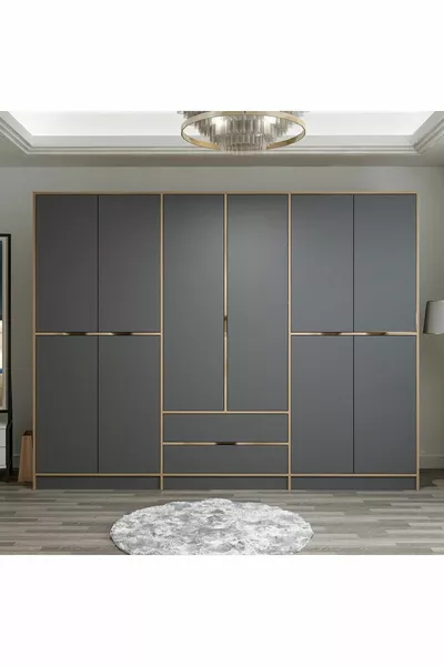 Elina 6-Door Wardrobe - Gold-Anthracite