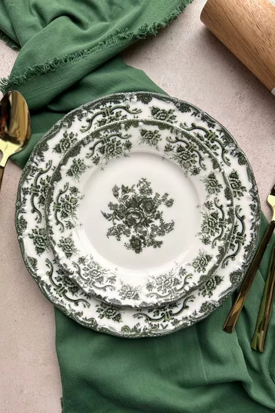 Antique Green 6-Person  cm Custom Design Premium Porcelain Cake Plate Set