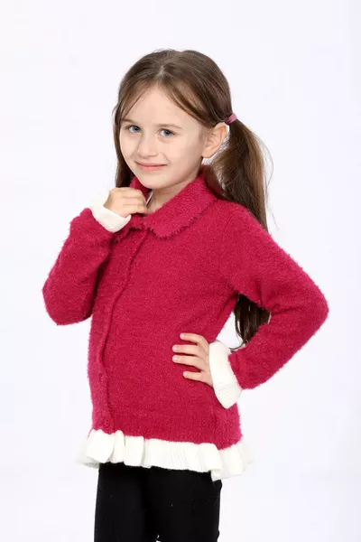 Детская кофта для девочки с застежкой на пуговицы и рубашечным воротником, прямого кроя