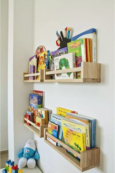 Beige Montessori Kids Room Wall Shelf Wooden Bookshelf Rack 4 Pieces