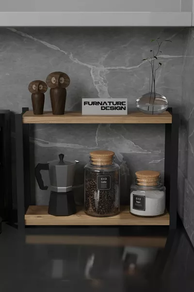 Metal Kitchen Countertop Organizer with 2 Tall Shelves, Bathroom and Kitchen Organizer, Atlantic Pine