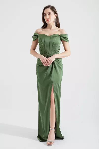 المرأة الأخضر Underwire مشد طويل الساتان مساء اللباس