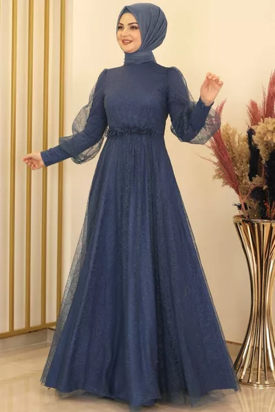 Abito da sera con fossette glitterate blu navy - Design - 