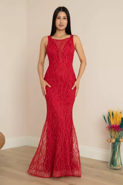 فستان طويل برقبة V 