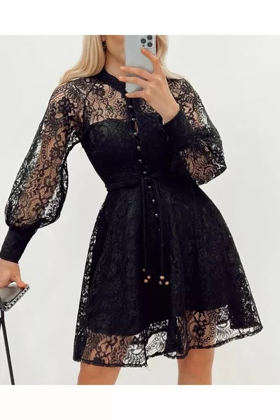 Guipure زر، واصطف، بالون الأكمام سهرة اللباس