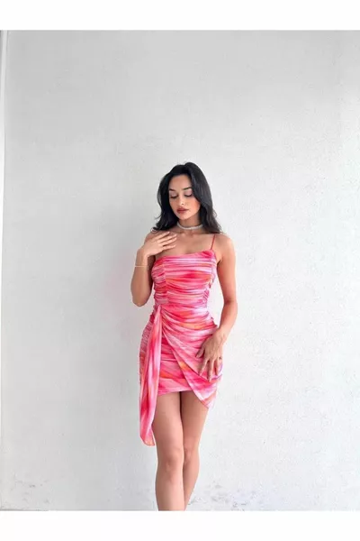 حزام كتف واحد قلادة النسيج مفصلة تول الفوشيا فستان صغير - مساء اللباس والتخرج اللباس