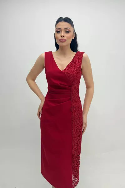 أطلس النسيج الدانتيل مفصلة قلم رصاص اللباس الأحمر