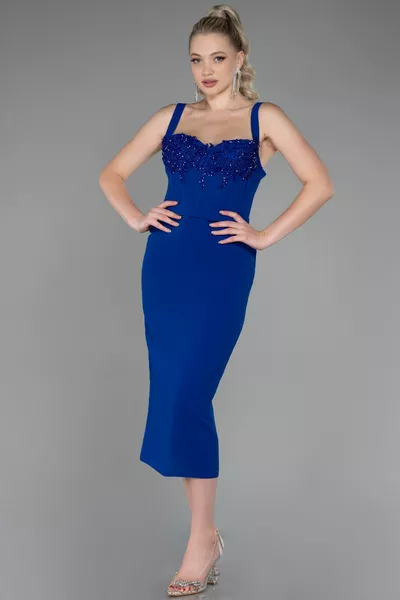 Saks Blue Stone M Neck Midi Invitation Dress 