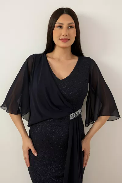 Taille Stone Detail Chiffon Glitter Jurk 