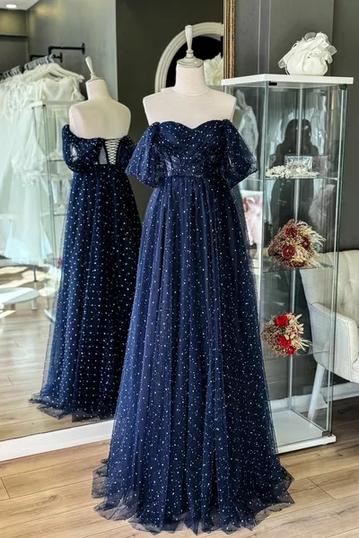 الأزرق الداكن اللؤلؤ والحجر المتلألئ ماكسي طول رايات شفافة مساء اللباس والسهرة اللباس