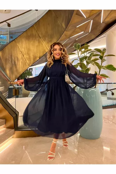 Robe en tulle à manches longues Melina - Bleu