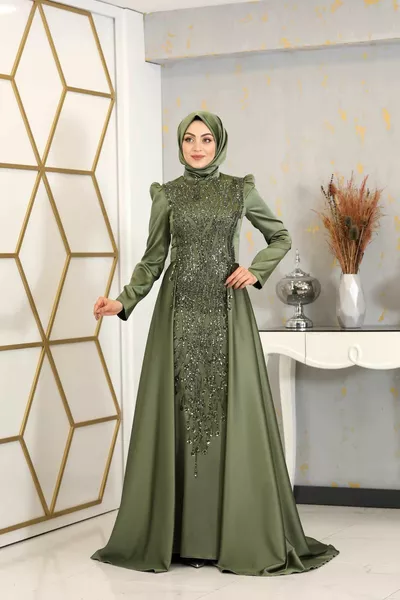 حجر الساتان مطرزة مساء اللباس