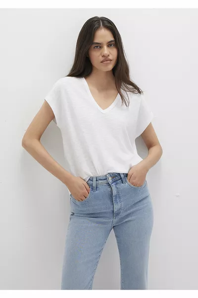 Футболка с V-образным вырезом, белая, базовая, прямой крой / стандартная посадка 