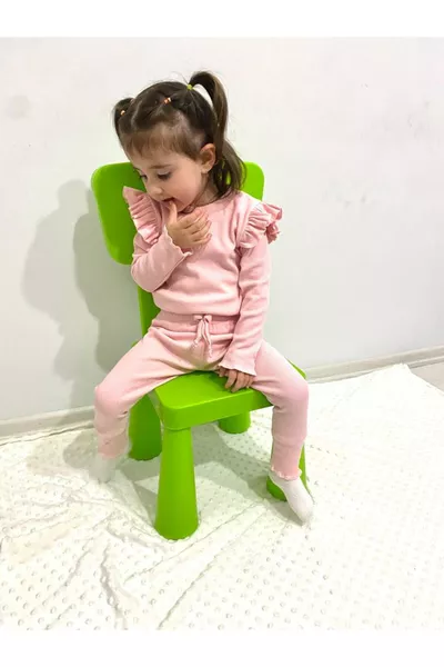 Schulterdetail mit Rüschen, Strickstoff-Set aus Ober- und Unterteil, Oberbekleidung