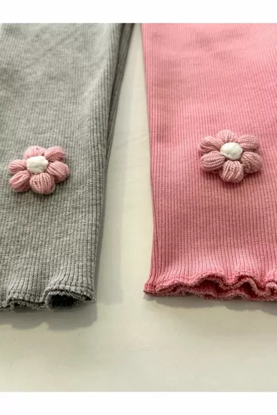 Gestrickter Rippenstoff mit Gänseblümchen-Design für Mädchen, 2-teilig, Baby- und Kinderleggings, Hose, Set, Unterbekleidung