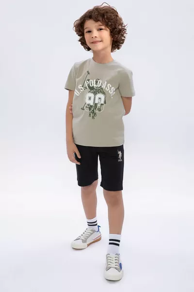 U.S. Polo Assn Light Khaki and Black Boys' Crew Neck Bermuda Set