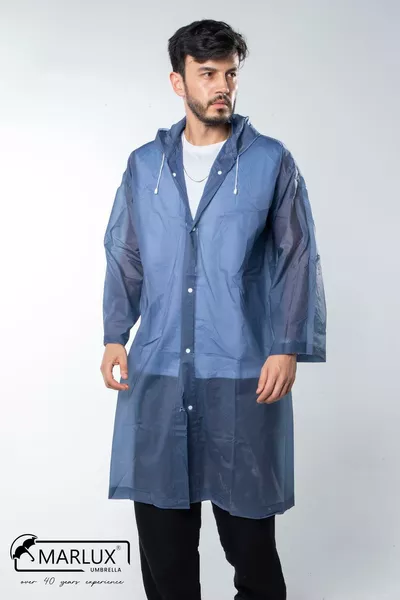 Imperméable Femme Homme à Capuche avec Pressions Eva Bleu Marine 