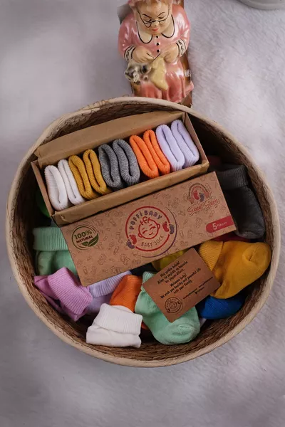 جوارب أطفال عضوية من القطن الطبيعي للجنسين، مجموعة من 5 قطع، علب فاخرة للمواليد الجدد