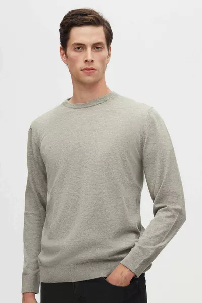 Ds Damat Регуляр Фит Серый Свитер с Круглым Вырезом из Хлопка Без Скатывания