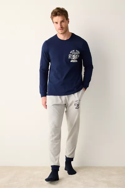 طقم بيجاما بنطلون ملون نيويورك