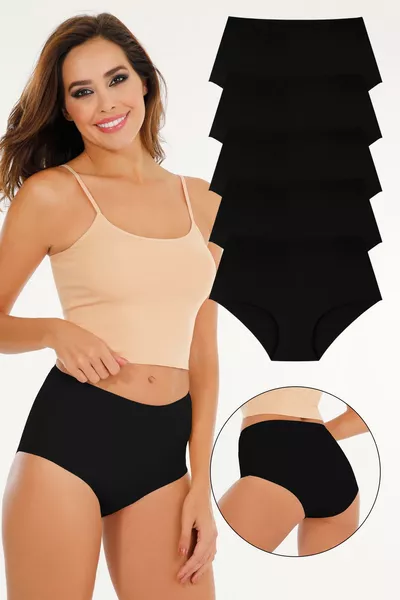 Дамски висока талия лазерно рязане (с еластична колан) комплект от 5 бр. бикини - 