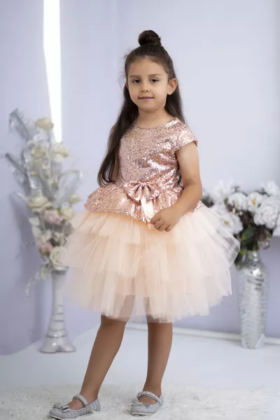 Robe de fête saumon à tulle pour anniversaire