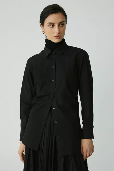 قميص نسائي من موديست أميراب بأكمام بوبلين مربوطة، أسود، مقاس كبير، من قطن عضوي %، تصميم واسع