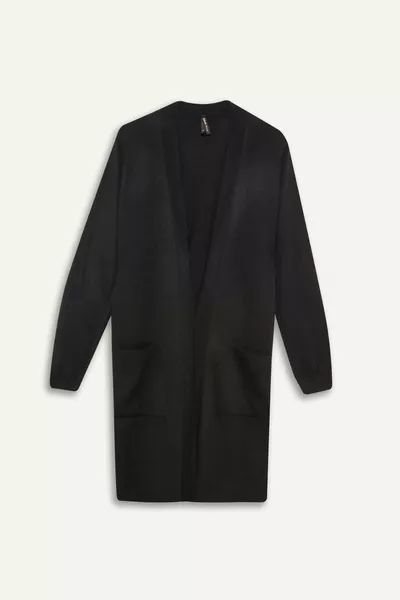 Регулар Фит Дълга Базова Плетена Жилетка с Джоб