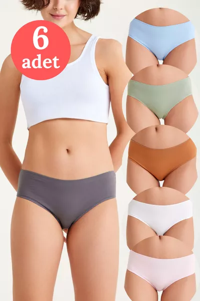 Lot de 6 Culottes femme en coton doux taille haute