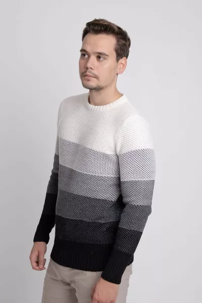 كنزة صوفية مخططة وبلوك ألوان