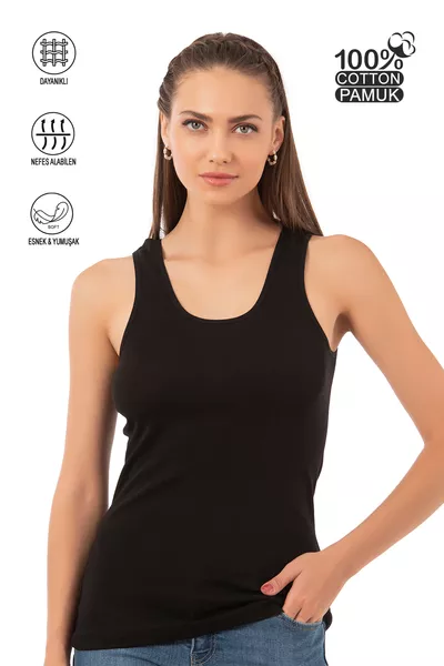 Maglietta da donna Özkan in cotone al 100%, con bordo elastico, spalline larghe e tessuto a costine, comoda e morbida