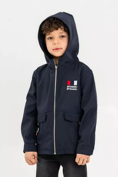 Hooded Zippered Embroidered Waterproof Boys' Jacket