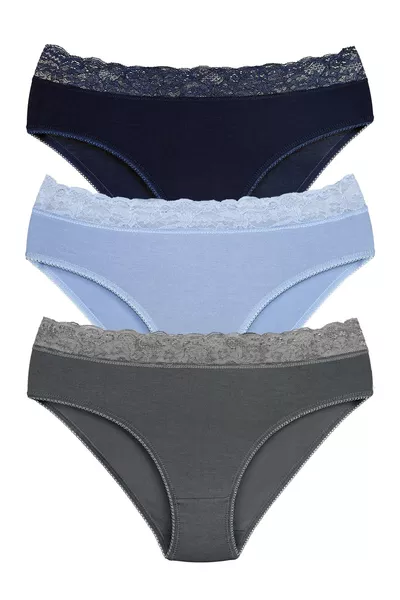 Дамски слип с дантела на талията от бамбукова тъкан, комплект от 3 броя 