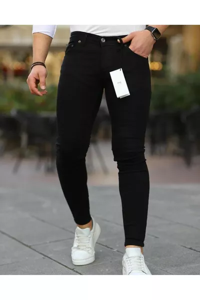 Мужские черные джинсы слим фит с добавлением лайкры